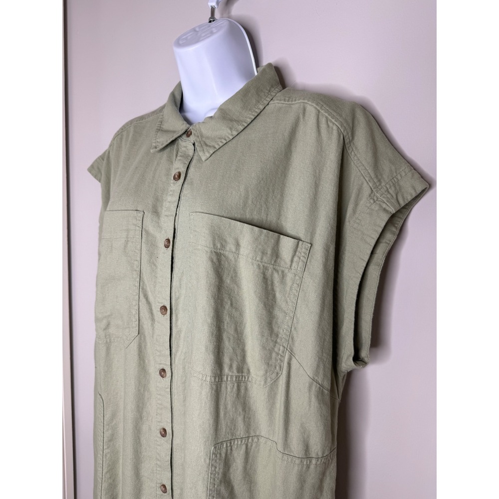 Universal Thread Linen Shirt Dress Womens XXL Olive Green Utility Coastal Boho - Picture 2 of 13